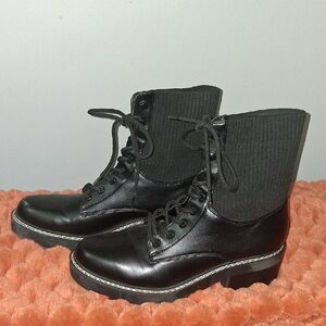 Marc Fisher Black Lace-Up Combat Boots, Sz 10